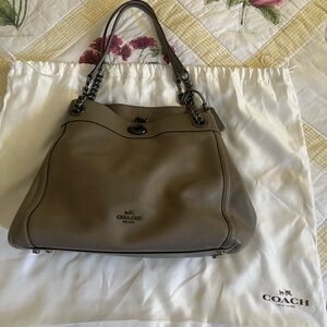 Authentic Coach Gray Leather Shoulder Bag with Textured Finish